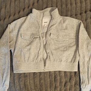 Aerie Light Gray Ribbed Cropped Jacket